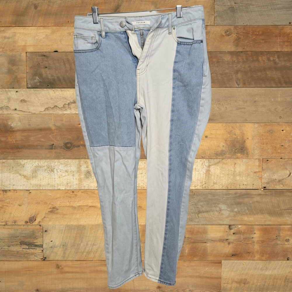 Pacsun Women’s Two-Tone Mom Jeans Light Blue Patchwork Denim Size 27